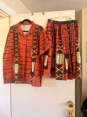 The Oblong Box Shop Rust Stripe Button Shirt - Bob Print